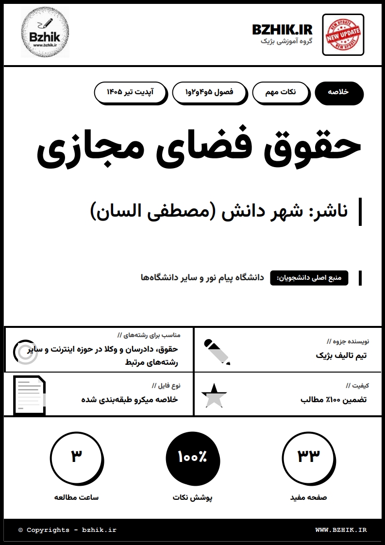 جزوه دانلودی PDF حقوق فضای مجازی دکتر مصطفی السان — نمونه صفحات پیام نور