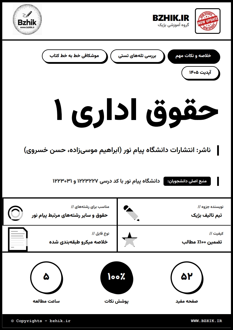 جزوه دانلودی PDF حقوق اداری ۱ ابراهیم موسی‌زاده و حسن خسروی — نمونه صفحات دانشگاه پیام نور