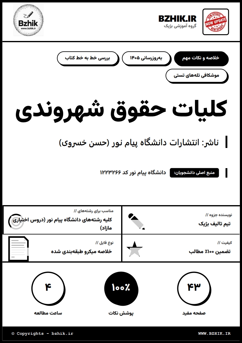 جزوه دانلودی PDF کلیات حقوق شهروندی حسن خسروی — نمونه صفحات پیام نور