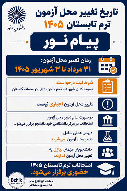 زمان تغییر محل آزمون پیام نور اعلام شد؛ ۳۱ مرداد تا ۳ شهریور