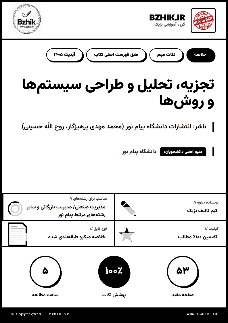 جزوه دانلودی PDF فنون تجزیه و تحلیل و طراحی سیستمها پرهیزگار و حسینی — نمونه صفحات پیام نور