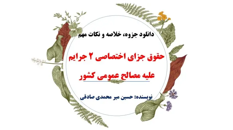 دانلود pdf خلاصه درس جزای اختصاصی 2 جرایم علیه مصالح عمومی کشور