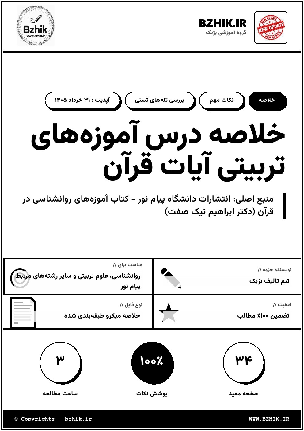 خلاصه کتاب آموزههای روانشناسی در قرآن نیکصفت پیام نور — نمونه محتوای جزوه PDF