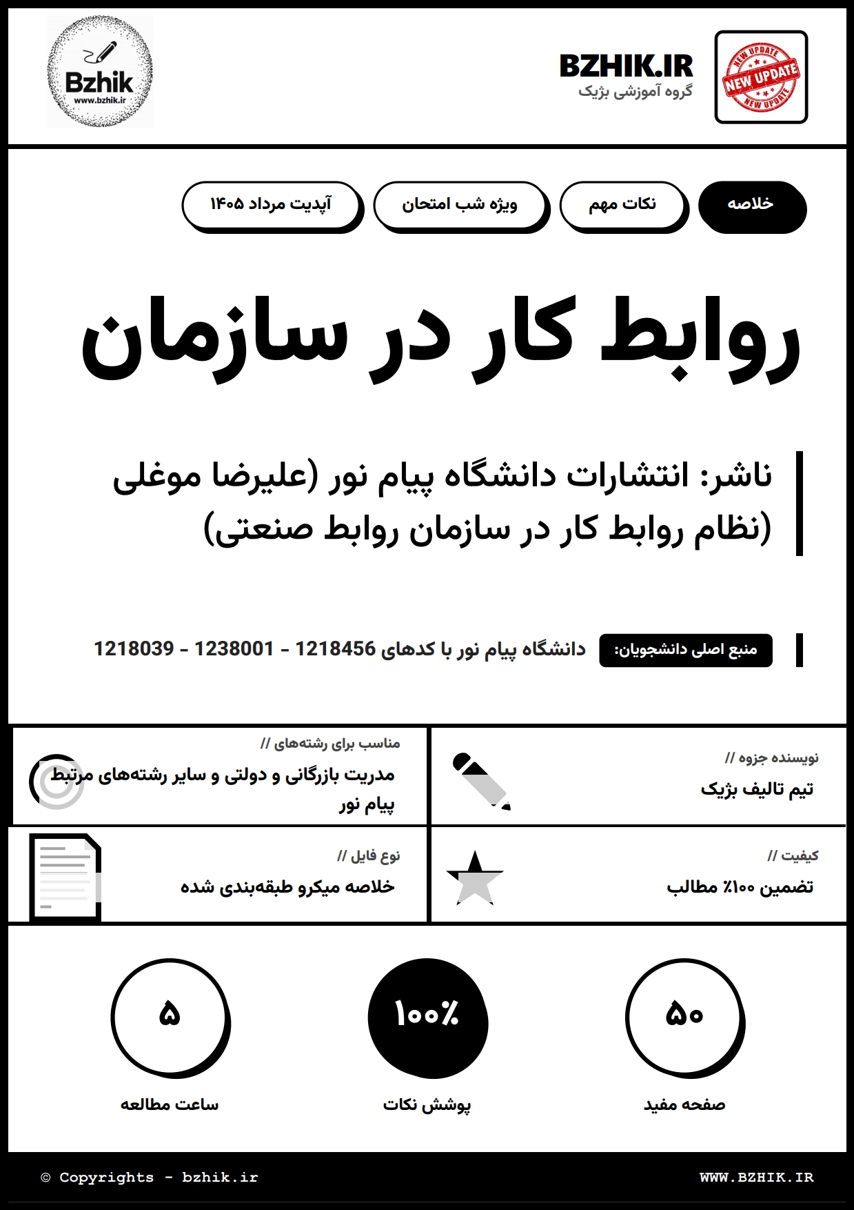 جزوه دانلودی PDF روابط کار در سازمان موغلی — نمونه صفحات دانشگاه پیام نور