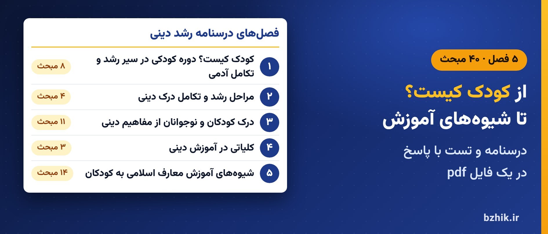  سرفصل درسنامه رشد دینی (آموزش مفاهیم دینی همگام با روانشناسی رشد): ۵ فصل و ۴۰ مبحث در یک فایل pdf 